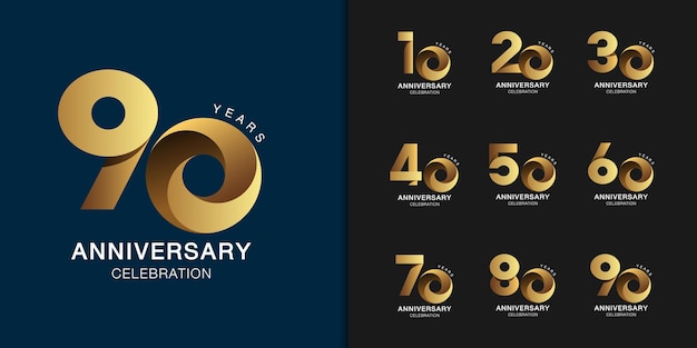 Vettore set di logo dell'anniversario premium design dell'emblema della celebrazione dell'anniversario d'oro per il profilo aziendale, volantino, rivista, brochure, banner web, invito o biglietto di auguri