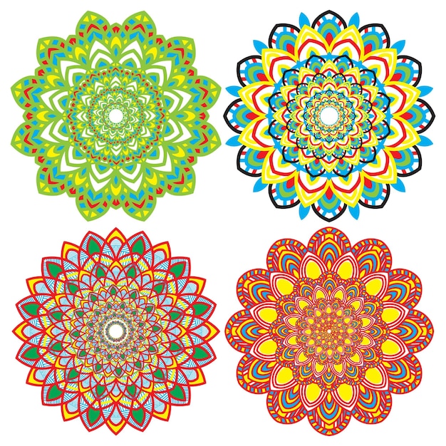 Set di design mandala da colorare premium set 4 vettore mandala