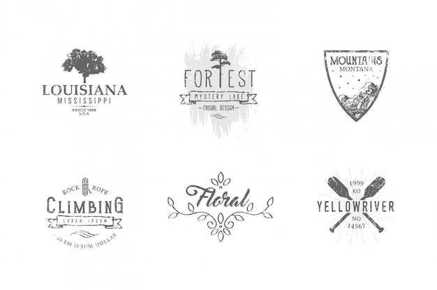 Vector set of premium labels on the themes of wildlife, nature, hunting, travel, wild nature, climbing, camping, life in the mountains,