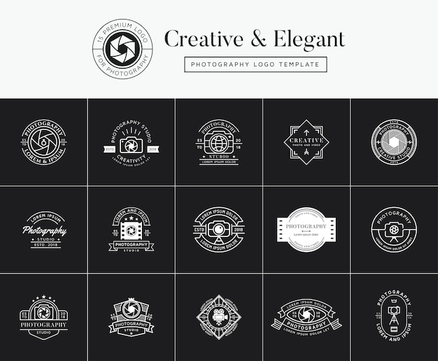 Set di emblemi, distintivi e logo di fotografia premium