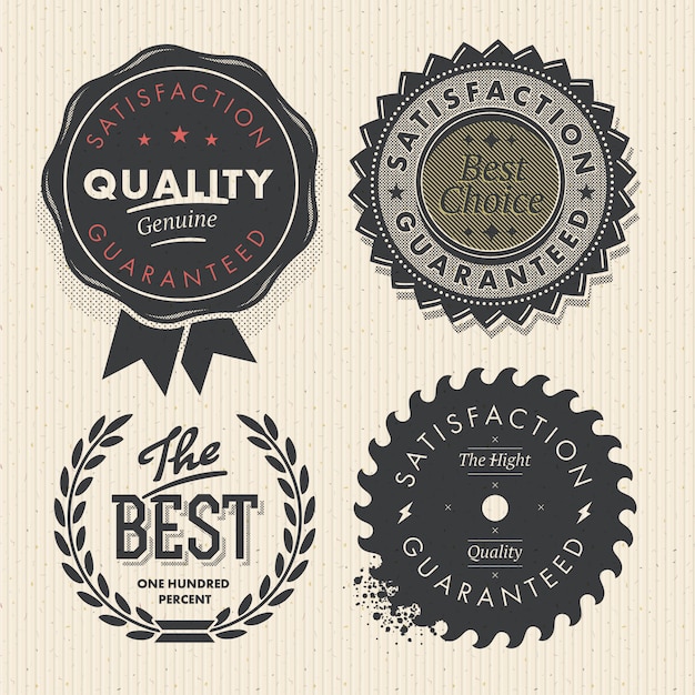 Vector set premium quality and guarantee labels with retro vintage styled design