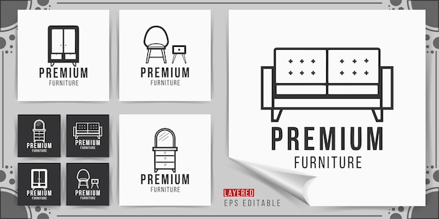 set premium vintage furniture logo design vector illustration