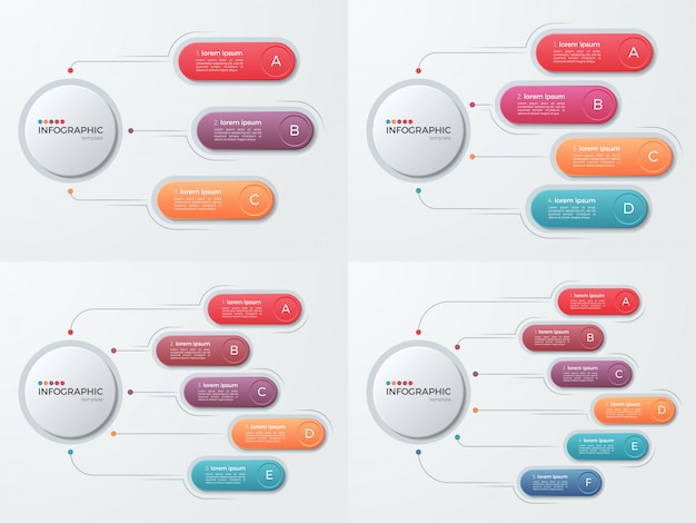 Vector set of presentation business infographic templates with 3-6 opti