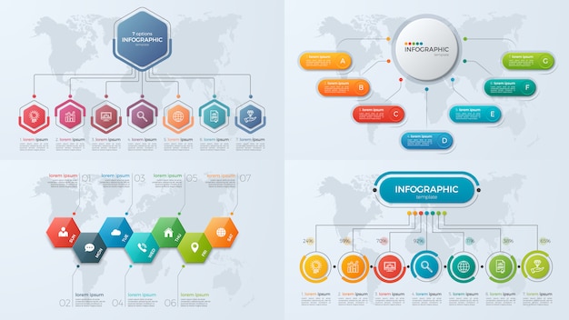 Set di modelli di infografica di presentazione aziendale con 7 opzioni