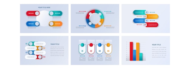 Набор инфографических шаблонов презентации с диаграммой и четырьмя шагами для бизнес-концепции