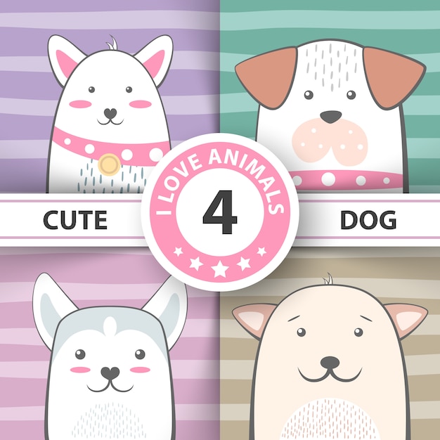 Set pretty dog cartoon characters