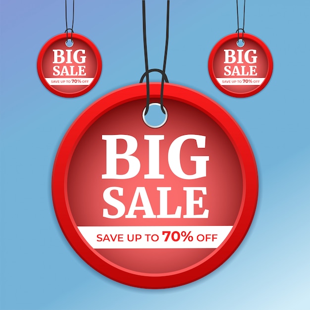 Set of price tags and big sale discounts with a 3d view