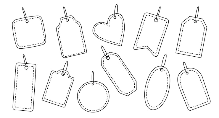 Vector set of price tags in line art style shopping and sale concept sale objects black friday concept