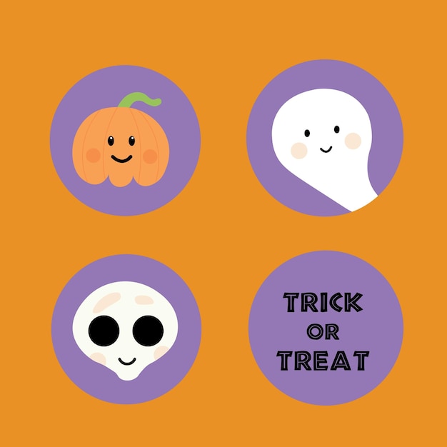 Vector set of printable round stickers for halloween