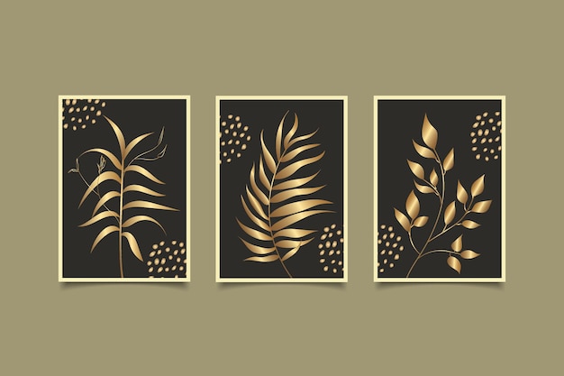 set of prints tropical leaves golden art poster wall collection