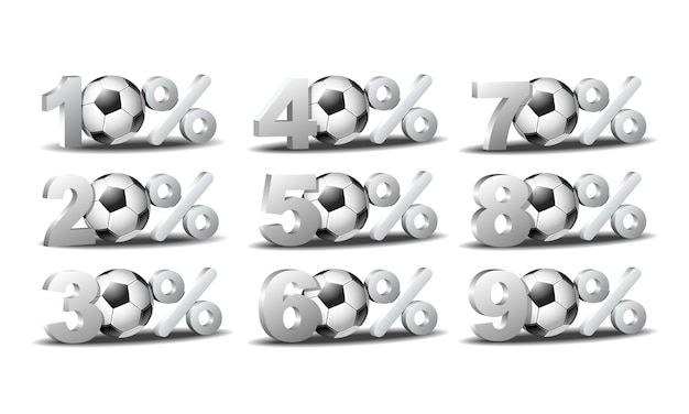 Set procent korting pictogrammen met voetbal sale voor wereldkampioenschap voetbal cup