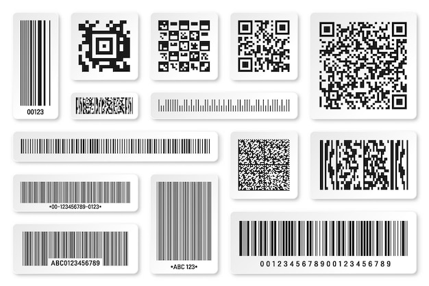 Vettore set di codici a barre del prodotto e codici qr di identificazione codice di tracciamento numero di serie id del prodotto con