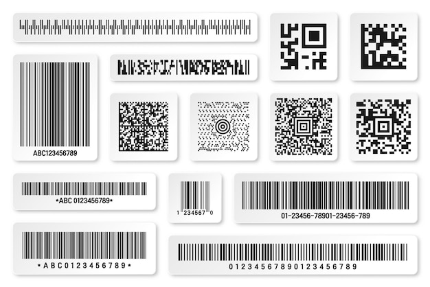 Vector set of product barcodes and qr codes identification tracking code serial number product id with