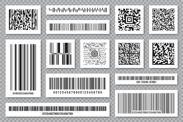 Vettore set di codici a barre del prodotto e codici qr di identificazione codice di tracciamento numero di serie id del prodotto con