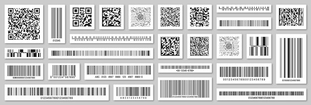 Vettore set di codici a barre del prodotto e codici qr di identificazione codice di tracciamento numero di serie id del prodotto con