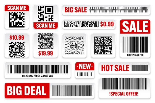 Vector set of product barcodes and qr codes special offer sale stickers shopping discount label or