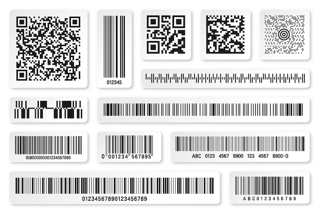 Set productbarcodes en qr-codes identificatie tracking code serienummer product-id met