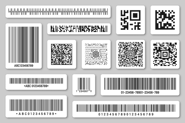 Set productbarcodes en qr-codes identificatie tracking code serienummer product-id met