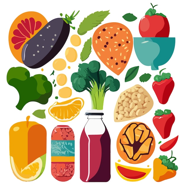 Набор продуктов в векторе здорового питания
