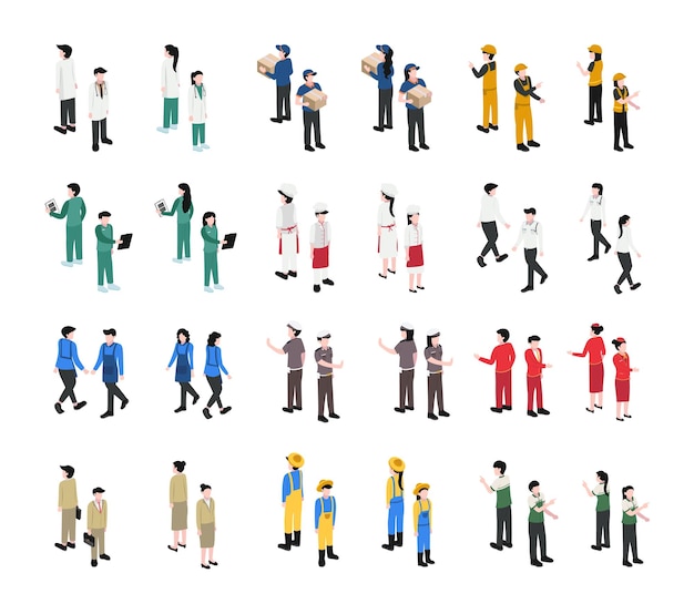 Set of Profession Character Isometric Vector