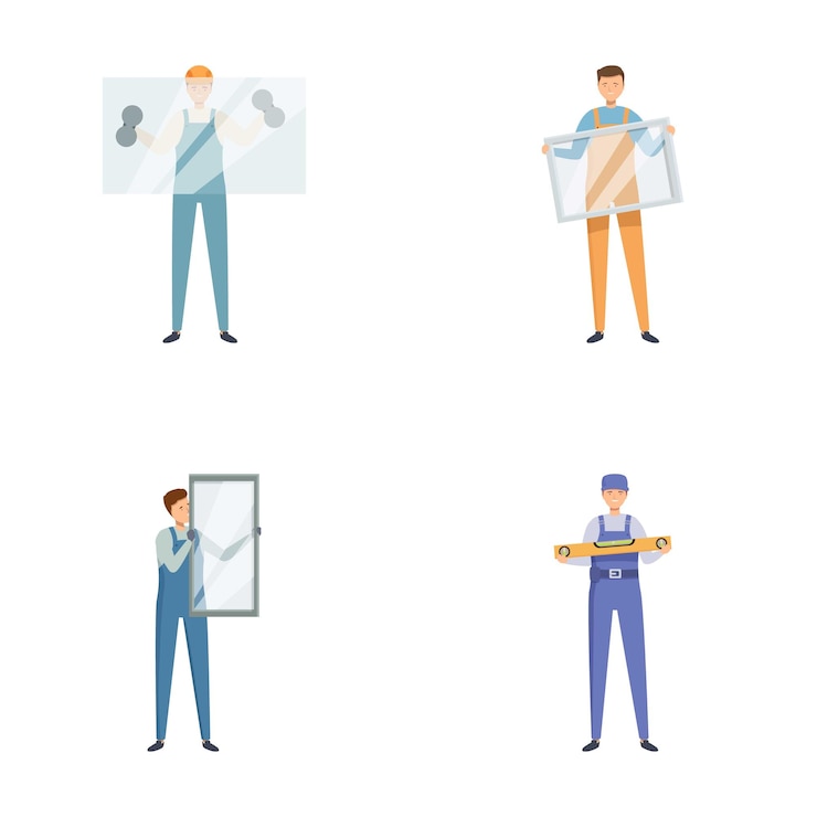 Vector set of professionals holding blueprints and plans