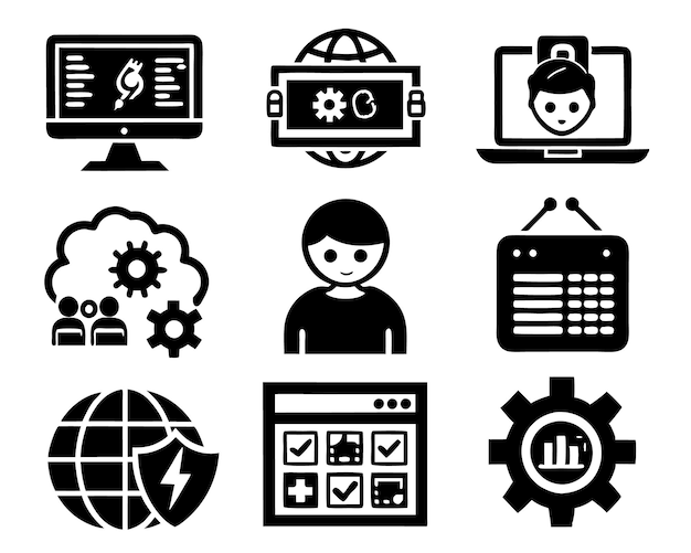 set of programming icon illustration computer code programming software technology internet