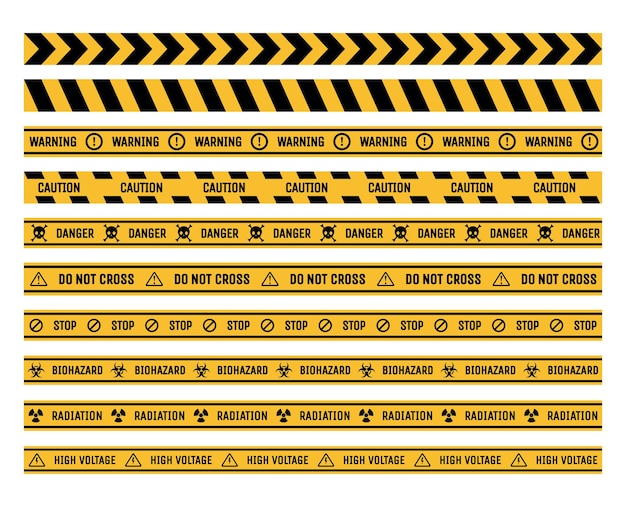 Vector set of prohibition and warning tapes vector flat illustration danger