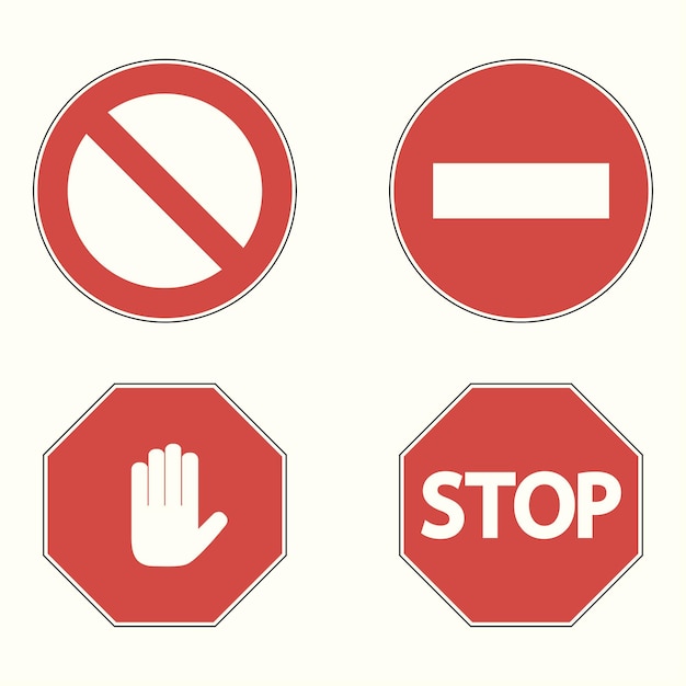 Set of prohibitory road signs. Stop, no entry, hand block. Vector illustration.