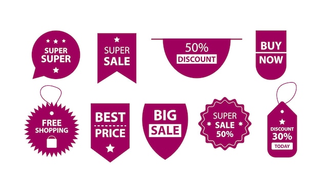 Набор векторных рекламных значков - Коллекция маркетинговых этикеток фиолетового цвета
