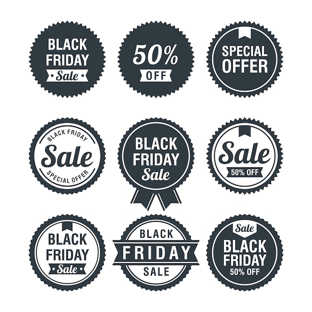 Vector set of promotion black friday sale badges