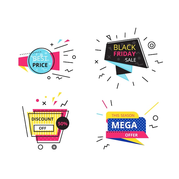 Vector set promotional stickers banners discount labels special offers mega promo