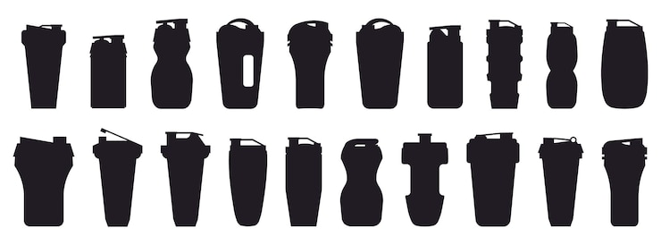 Vector set of protein shaker bottle silhouette vector illustration
