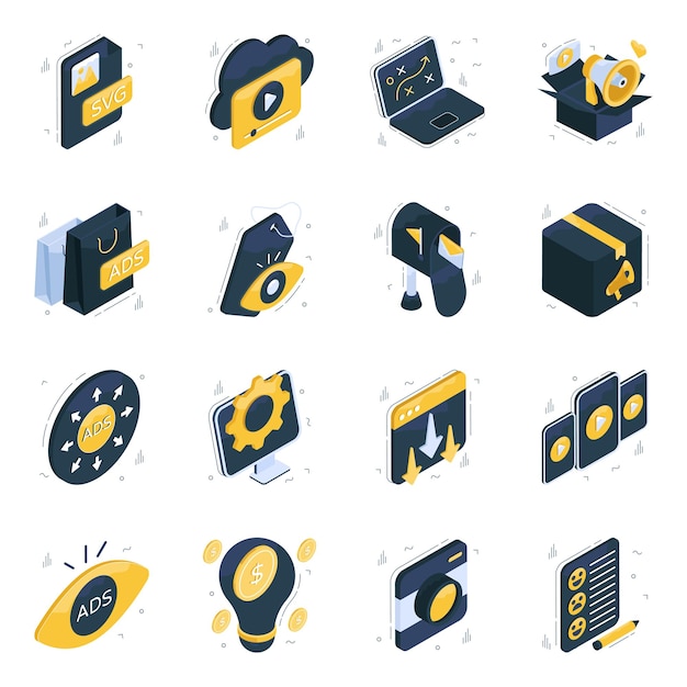 Set of Publicity Marketing and Promotion Isometric Icons