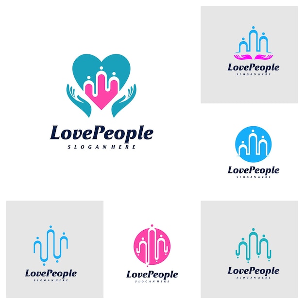 Set of Pulse People Logo Design Template People logo concept vector Emblem Creative Symbol Icon