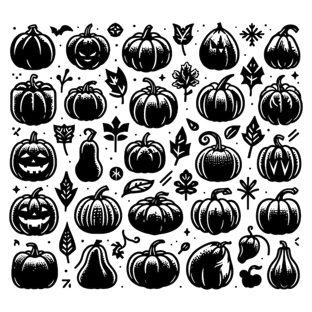 Vector set of pumpkin silhouettes isolated on a white background vector illustration