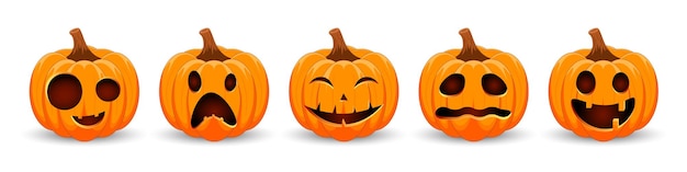 Set pumpkin on white background The main symbol of the Happy Halloween holiday Orange pumpkins