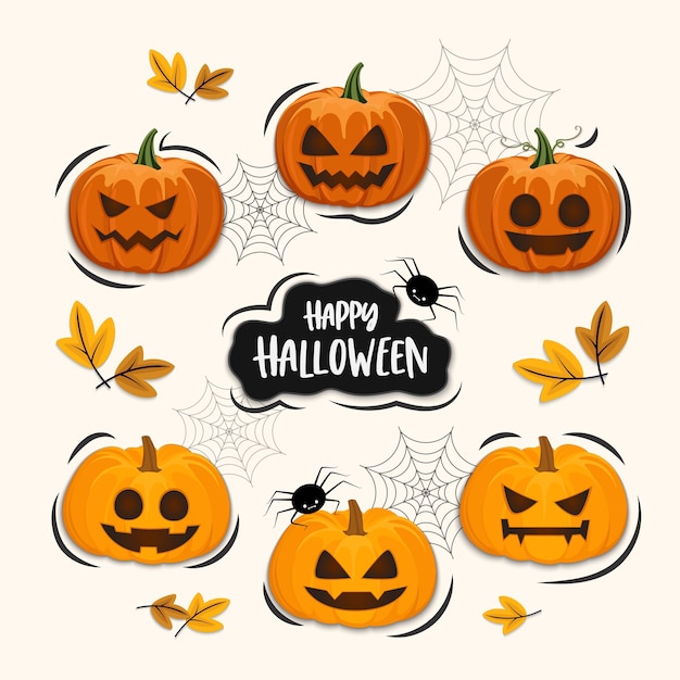 Set of pumpkins cartoon, Halloween elements set, isolated on background