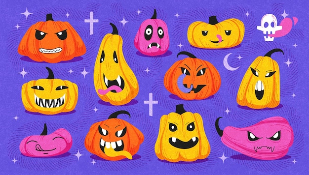 Set of pumpkins for Halloween Orange pumpkin with smile for your design for the holiday Halloween