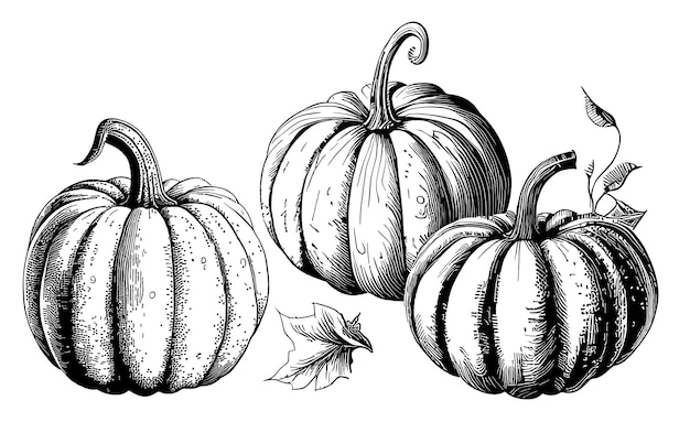 Vector set of pumpkins hand drawn sketch vegetables illustration