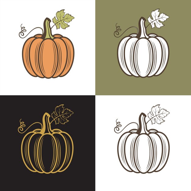 Vector set of pumpkins with leaves