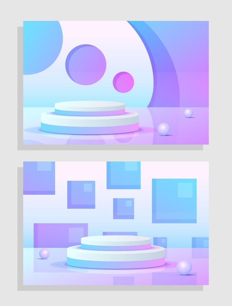 Vector set purple blue violet 3d object cylinder pedestal podium display gradient color minimal scene