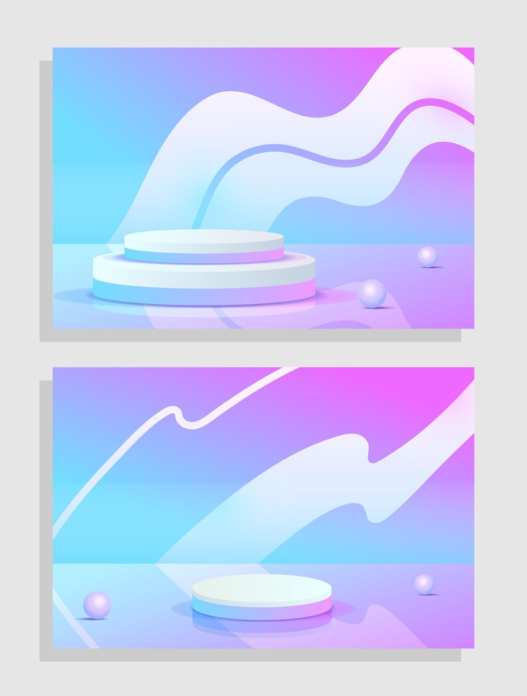 Vector set purple blue violet 3d object cylinder pedestal podium display gradient color minimal scene