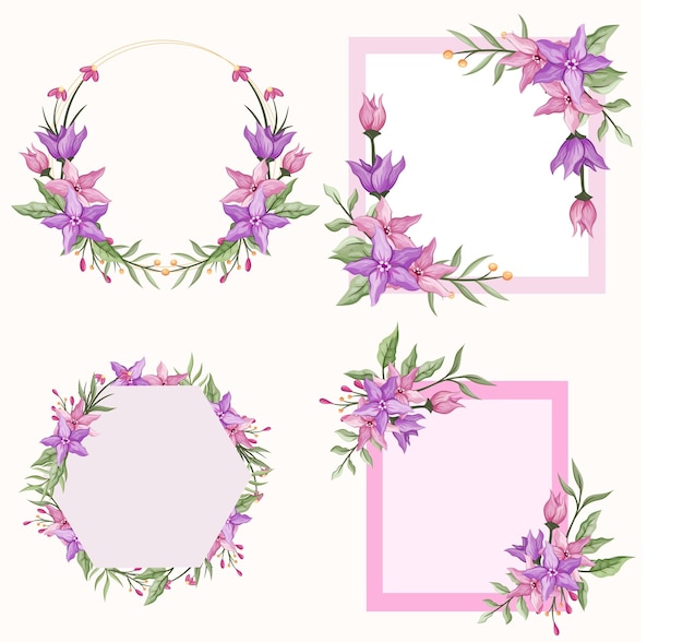 A set of purple flowers with a frame for the text