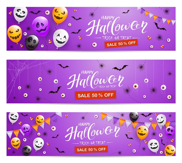 Набор фиолетового баннера Хэллоуина