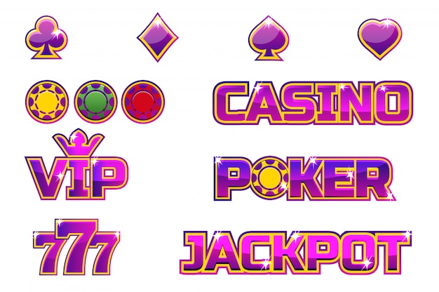 установить фиолетовый логотип JACKPOT, POKER, 777, CASINO и VIP. Золотые фишки