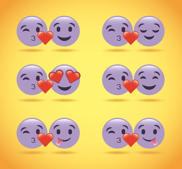 Vettore set di emoticon viola sorriso