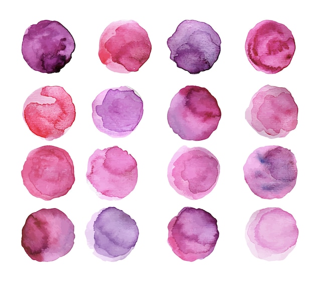 Set of purple watercolor blots