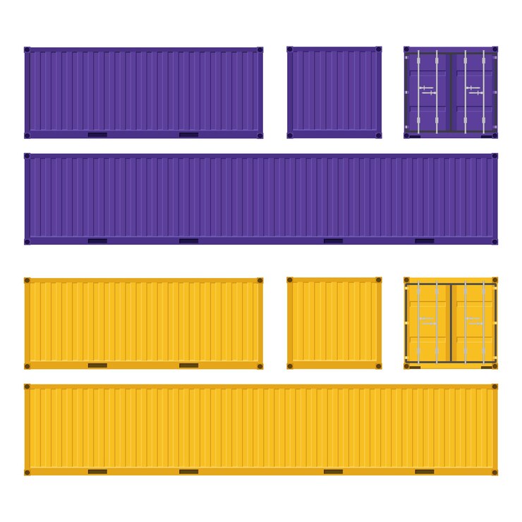 Vector set of purple and yellow cargo containers cargo containers for transportation vector illustration