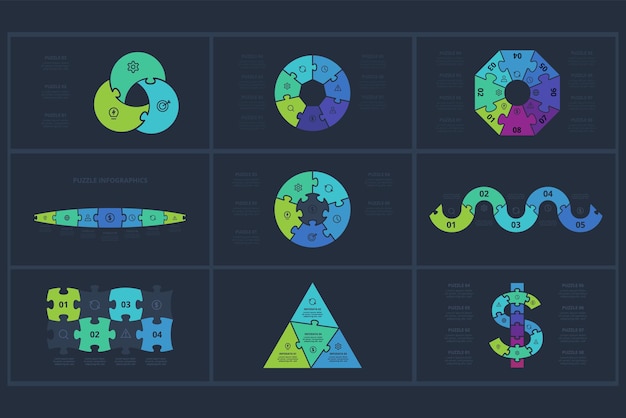 벡터 단계 부분 또는 프로세스를 가진 인포그래픽에 대한 퍼즐 개념을 설정 배경에 웹에 대한 템플릿