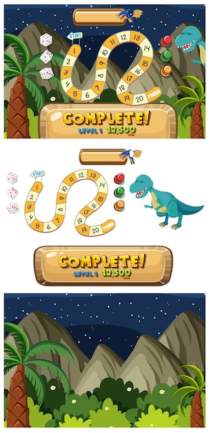 Set of puzzle game templates with mountain background